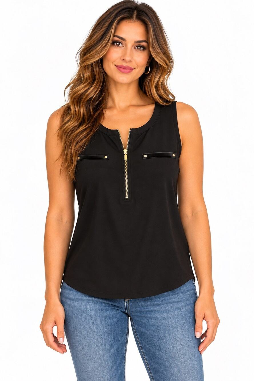 7th Avenue New York & Company Women’s Black Sleeveless Zip Front Tank Top M
